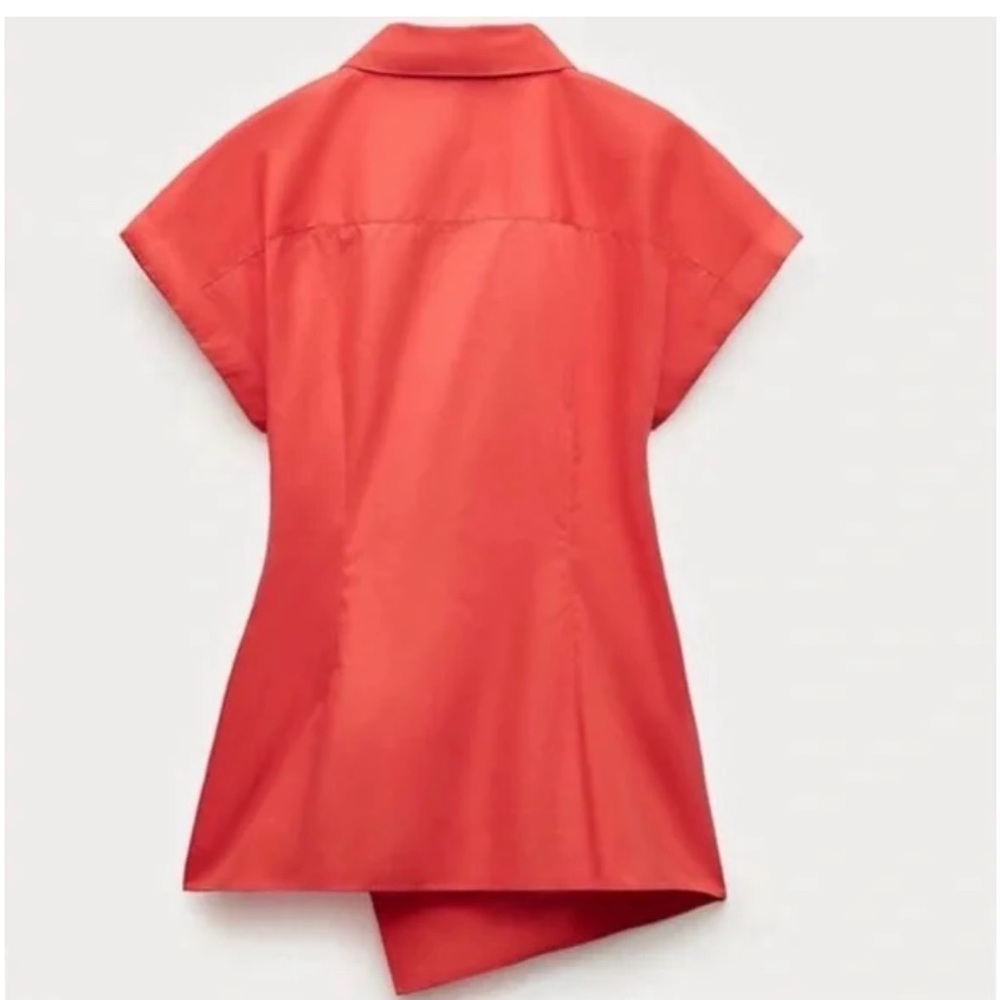 ZW COLLECTION KNOTTED POPLIN SHIRT RED. Size L, M - Picture 7 of 10
